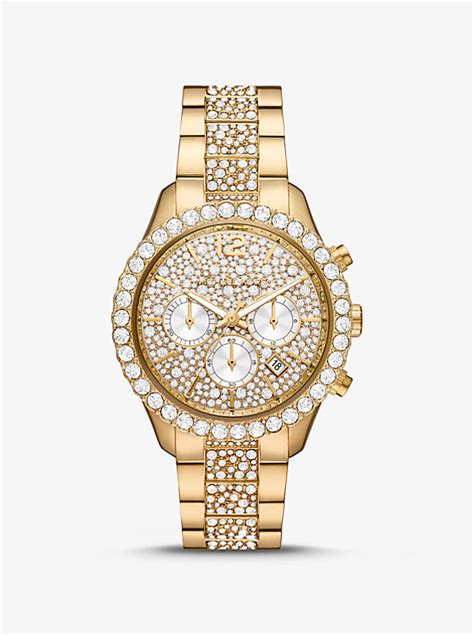 michael kors oversized layton pavé gold-tone watch|Oversized Layton Pavé Gold.